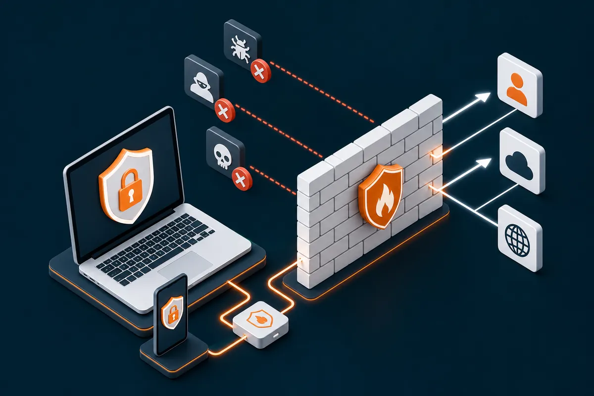 Technical enforcement controls protecting company devices with firewall and application allow listing